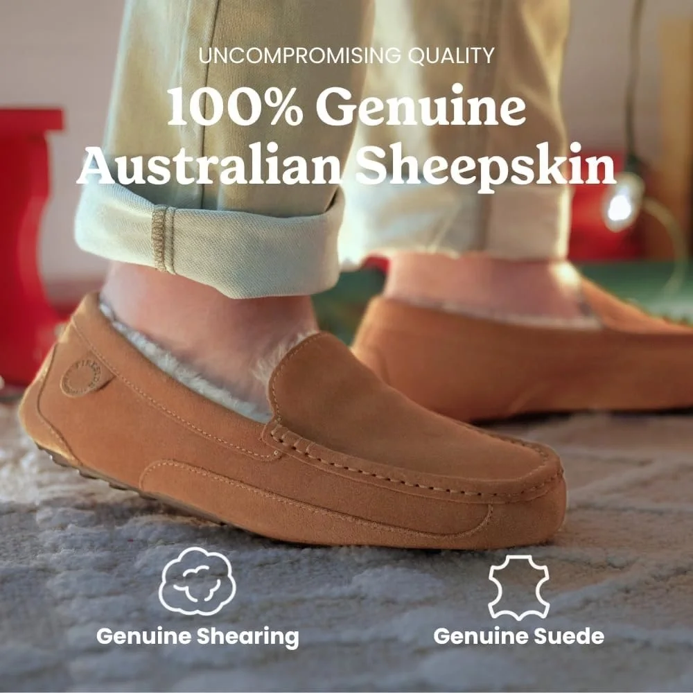 Fireside by Dearfoams Genuine Shearling Moccasin Slippers‎ Men 9 Brand New